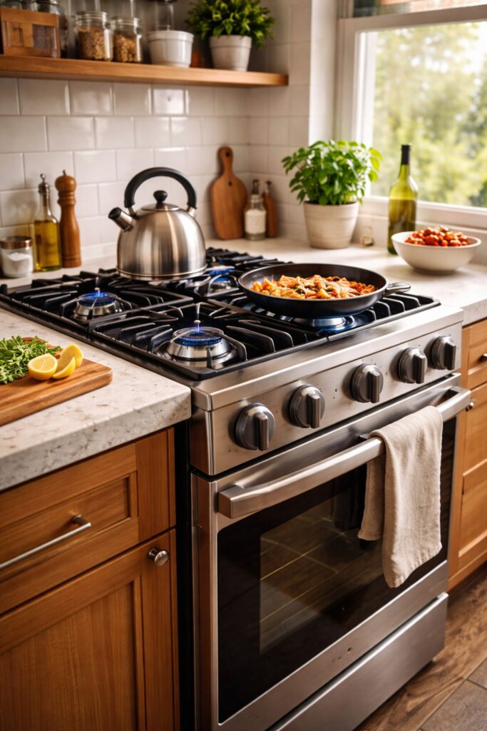 fogão de 4 bocas moderno e acessível em uma cozinha bonita